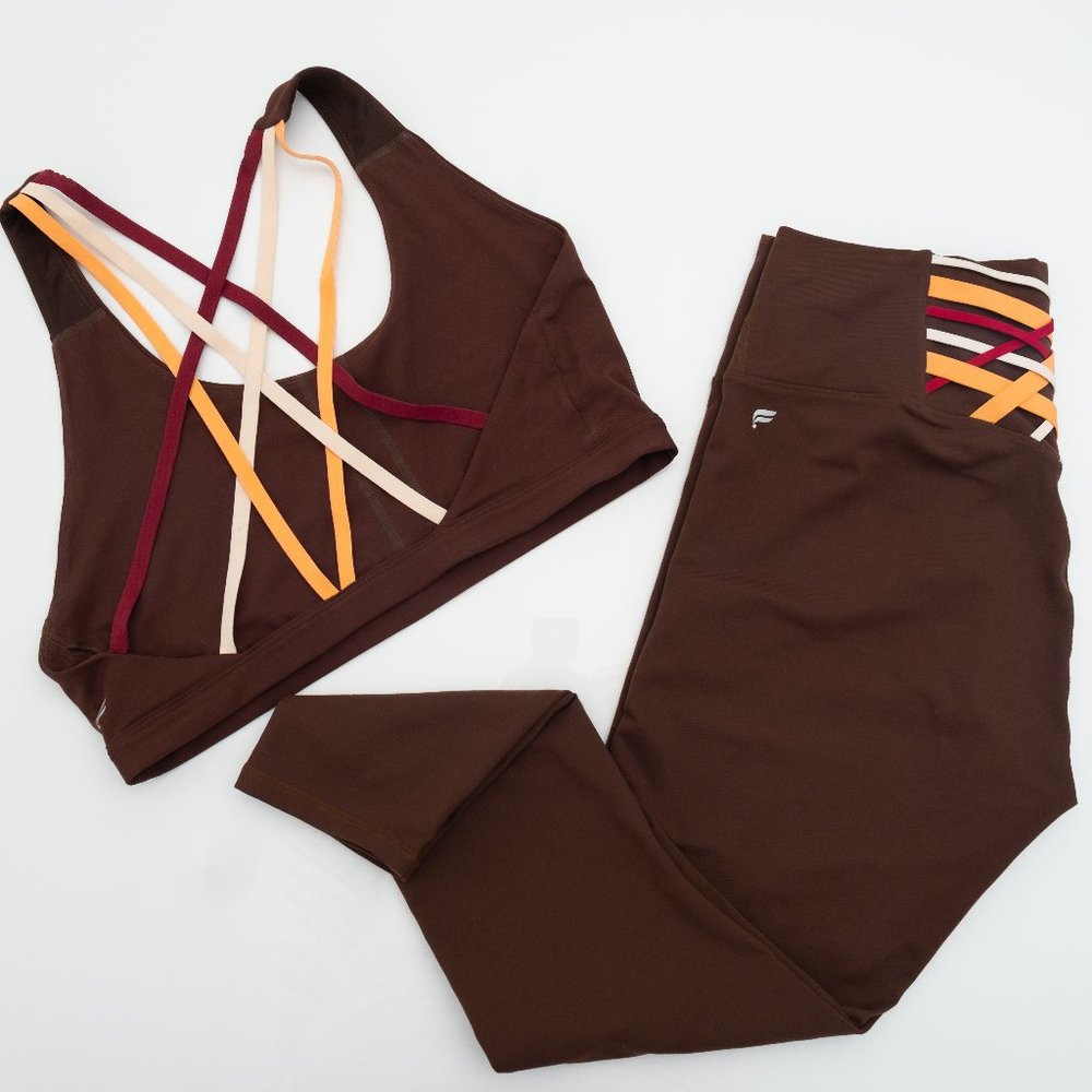 Fabletics M bottoms, L sports bra.